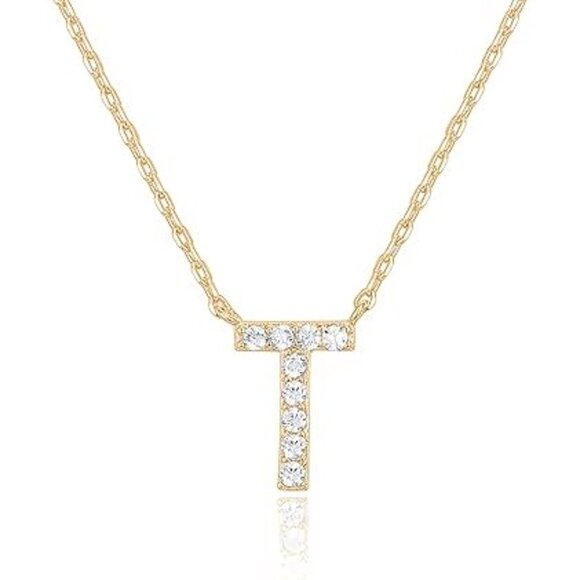 14K Yellow Gold Initial Necklace Letter Dainty Diamond Gift Present P - Z - Picture 6 of 13